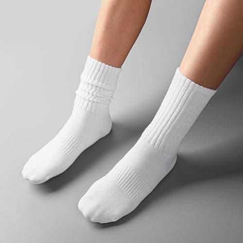 COZYOFFI Womens Scrunch Crew Socks: Retro Solid Slouch Mid Calf Socks | Cotton Casual Athletic Socks thumbnail 2