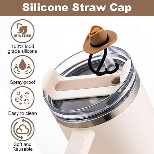 Straw Cover Cap for Stanley Cup 30 40 oz, Silicone Straw Toppers Cowboy Hat, Tumbler Cup Accessories for 10mm 0.4in Straw Cute Gifts Ornaments for Women - 6Pack with Case-Cowboy thumbnail 2