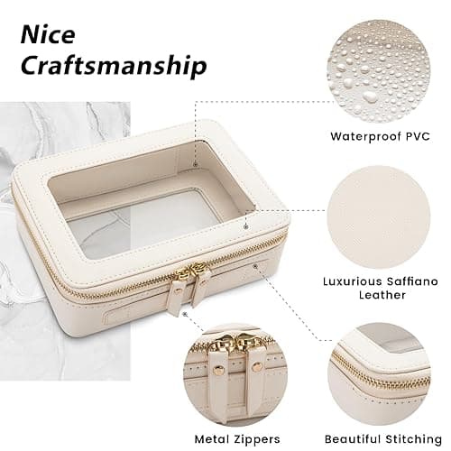 Aveniee Clear Makeup Bag Organizer, Travel Cosmetic Case Skincare Toiletry Bag for Women, Portable Make Up Pouch Car Organizer Bag with Zippers for Essentials(White) - Off-White - Medium Classic thumbnail 2