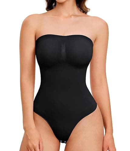 IHHCOXK Strapless Thong Bodysuit for Women Seamless Tummy Control Shapewear Body Shaper -Removable Strap Tube Top Leotard - Image 1