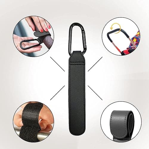 iZhuoKe Kinderwagen Haken[2 Stück],Taschenhalter Kinderwagen Leder Style,Klettverschluss Haken Kinderwagen Haken(Schwarz) - schwarz thumbnail 5