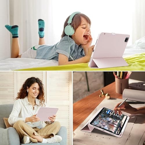 JKSML Hülle für iPad Pro 13 Zoll (M5/M4) 2025/2024 mit Stifthalter, Dreifach Faltbare Ständer, Unterstützt Pencil Pro/USB-C, TPU Flexible Rückseite & Schlafen/Wachen,Rosa thumbnail 7