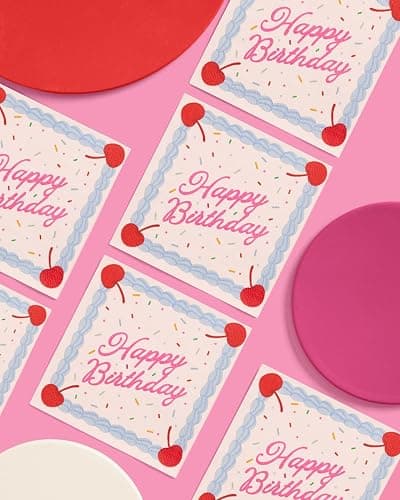 xo, Fetti Happy Birthday Napkins - 25 Paper Napkins | Birthday Decorations, Cake, Rainbow Sprinkles, Cherry, Icing, Party, Tablescape, Dessert thumbnail 7