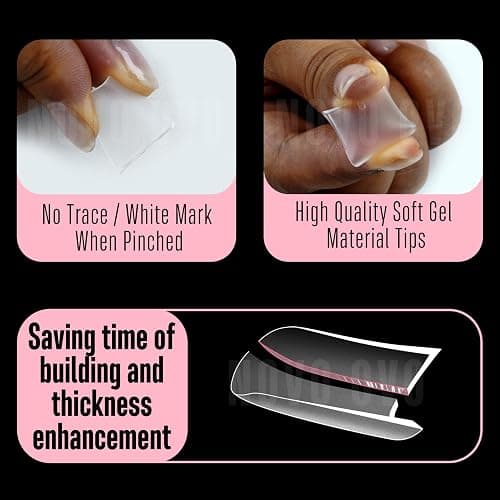 NOVO OVO Halloween Extra Thick Short Duck Feet Nail Tips with Moon Curve Full Cover Press on Acrylic, Clear Pre-Etched Matte Flare Wide French Soft Gel Fake False Nail Extension x 15 Sizes 240 pcs thumbnail 5