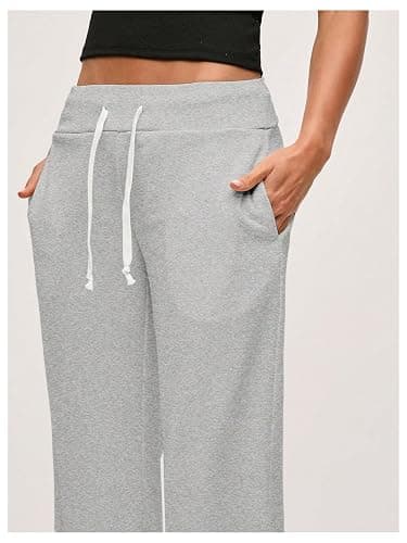 RoseSeek Women's Straight Leg Sweatpants Low Rise Drawstring Waist Track Pants Trousers with Pocket Joggers - Small - Grey thumbnail 3