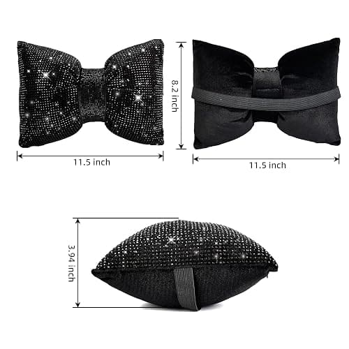 4 PCS Bling Car Pillows,Rhinestones Bowknot Car Headrest Pillow,Black | Car Neck Pillow for Driver Relax Neck Support,Sleeping Travel Support Neck Pillow,Diamond Interior Accessories for Women thumbnail 2