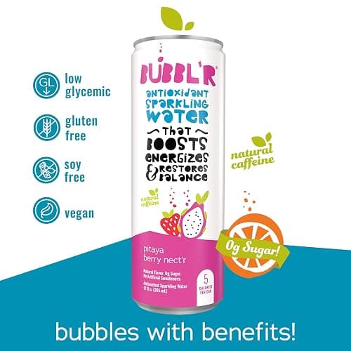 BUBBL'R pitaya berry nect'r, Antioxidant Sparkling Water with Natural Caffeine, 0g Sugar, Gluten Free, All Natural Flavors, 12 Fl Oz Cans, 12 Count thumbnail 3