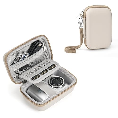 YINKECASE Digital Camera Case Fit for KODAK PIXPRO FZ45/FZ55/ CAMKORY/STUOGYUM DC402-AF/Canon IXUS, Storage Travel Carry Case with 3 SD Card Slots for Camera, Batteries, SD Card, Beige - Image 1