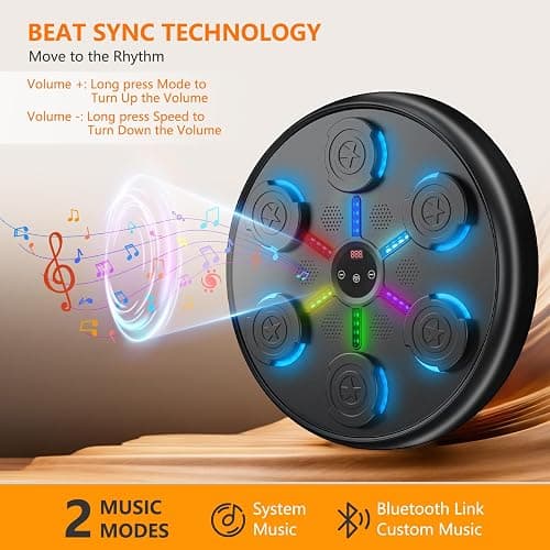 jiaao Music Boxing Machine Smart Bluetooth, Wall-Mounted Punching Target with 9 Modes & Speeds for Home Fitness, Boxing Workouts, Music Lovers, Includes Gloves and Headband thumbnail 4