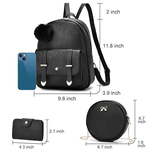 I IHAYNER Mini Backpack Purse for Teen Girls 3-PCS Fashion Backpack Cute Travel Daypacks Women Pompom Backpack Shoulder Bag thumbnail 2