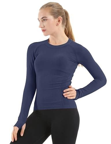 MathCat Seamless Workout Shirts for Women Long Sleeve Yoga Tops Sports Running Shirt Breathable Athletic Top Slim Fit XS-XL - Image 1