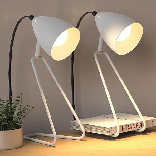 PARTPHONER Table Lamp Set of 2, 350°Rotatable Small Desk Lamp, Modern White Reading Bedside Lamps, Suitable for Study, Bedroom, Office, Dorm, Children's Room, 2 Bulbs Included - Image 1