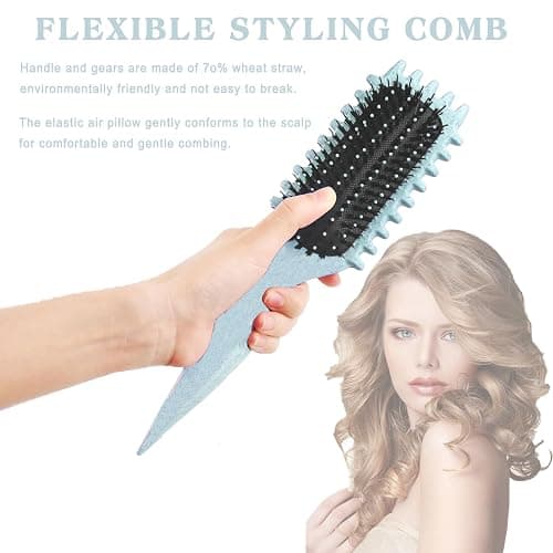 Lockenbürste & Curly Hair Brush für Lockiges Haar - Verbessert den Sprung der Locken, Reduziert Frizz bei welligem und curly Haar - Ergonomisches Design für alle Haartexturen (Blau) thumbnail 6