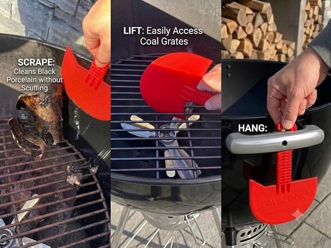 LavaLock Smok-n-Scrape Grill and Smoker Scraper, Residue Remover Cleaning Tool for Weber Kettle, Weber Smokey Mountain, UDS, WSM (Red Smoke-n-Scrape) thumbnail 3