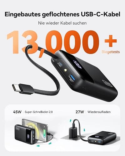 INIU 45W Power Bank, Ultra Klein 20000mAh Powerbank iPhone mit Integriertem USB-C Kabel, Schnellladen Externe Handyakkus Mini, Klein Aber Stark für iPhone 17 16 15 Pro, Samsung S22, Xiaomi, iPad etc thumbnail 4
