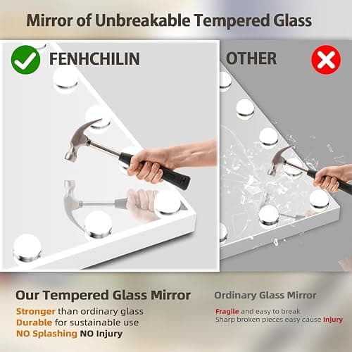 FENCHILIN Hollywood Spiegel mit 15 LED Lampen 58x46cm Schminkspiegel mit Beleuchtung mit USB Anschluss 3 Lichtmodi 10x Vergrößerung HD Gehärtetes Glas Weiß für Schlafzimmer thumbnail 3