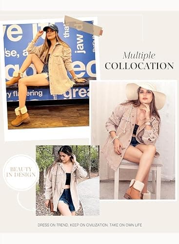Dokotoo Womens 2025 Fall Corduroy Shacket Jacket Long Sleeve Button Down Color Block Hooded Coat with Pockets thumbnail 6