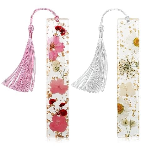 Bookmarks for Women, Kaluofan 2PCS Book Marks for Reading Women, Durable Handmade Dried Flower Resin Bookmarks with Tassels, Pretty and Increase Reading Interest - Image 1