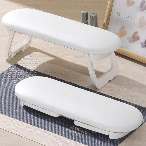 Diesisa Nail Arm Rest, Foldable PU Leather Nail Hand Rest For Manicure, with Soft Nail Mat for Table, Soft Hand Rest for Acrylic Nails/Nail Hand Pillow for Manicure Salon Use-white - White - Image 1