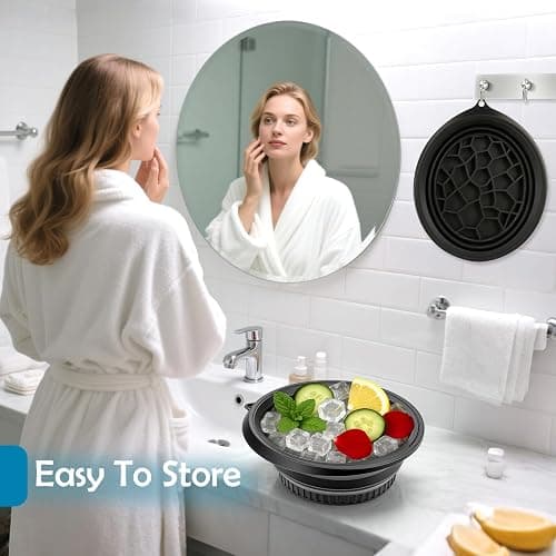XANGNIER Face Bowl for Ice with Built-In Ice Tray – Collapsible Silicone Facial Ice Bath Bowl for Cold Plunge Therapy, Skin Tightening & Acne Relief – Black Portable Spa Tool for Home & Travel thumbnail 5