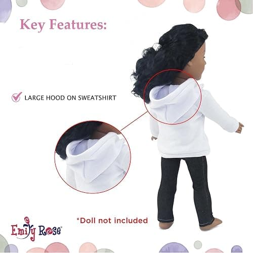 Emily Rose 18-inch Doll Clothes White Hoodie Sweatshirt and Stretch Blue Jeans - Casual Outdoor Clothing Outfit | Doll NOT Included | USA Business | Gift Boxed! thumbnail 7