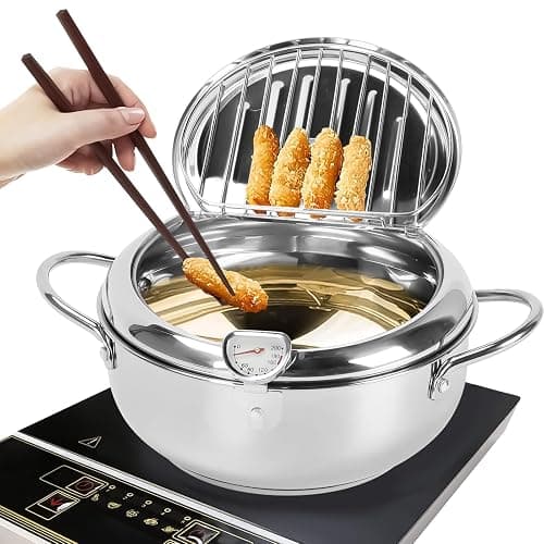 Friteuse Tempura, Poêle Tempura de Style Japonais Friteuse Japonaise Tempura avec Thermomètre Poêle à Frire en Acier Inoxydable pour Frire du Tempura, du Poulet Français, du Poisson Séché (24 cm) thumbnail 8