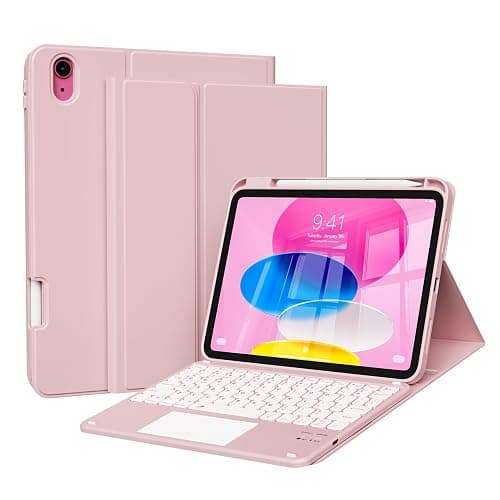 aoub Compatible for iPad A16 Case with Keyboard 11th /10th Generation 2025/2022, Multi-Touch Trackpad, 7 Color Backlit, Detachable Bluetooth Keyboard for iPad 11th/10th Gen 11 inch/ 10.9 inch, Pink - Image 1