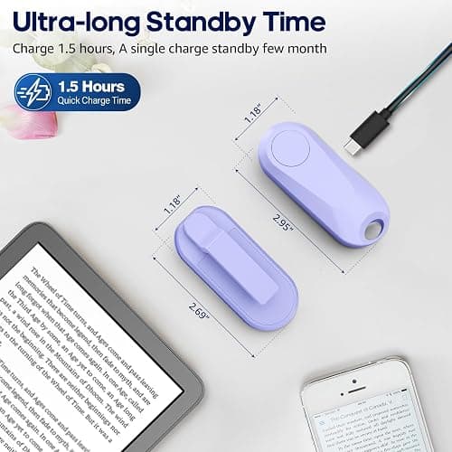 DATAFY [Case-Friendly] Page Turner for Kindle Paperwhite Oasis Kobo eReaders, Camera Camcorder Remote Controls, Page Turner Clicker for ipad Tablets Reading Novels with Wrist Strap Storage Bag Purple thumbnail 7