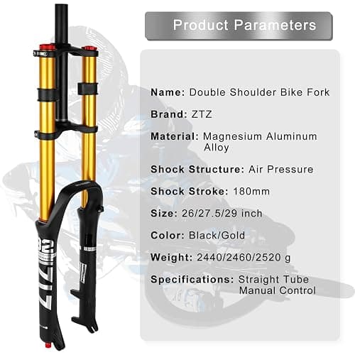 B Bolany Bike Suspension Fork 26/27.5/29" for Mountain Bike DH Air Double Shoulder Downhill Rappelling Shock Absorber Straight Tube Ultralight Bicycle Shock Absorber Rebound Adjust thumbnail 7