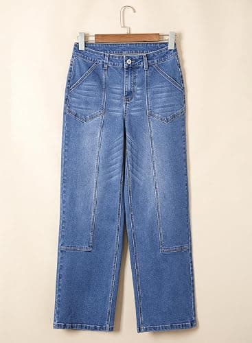 Sidefeel Women's Wide Leg Jeans High Waisted Stretchy Baggy Denim Pants | Patch Slant Pockets, Patchwork, Full Length, Boyfriend, Fashion Clothing, Western Outfit, Country Concert Outfits thumbnail 7