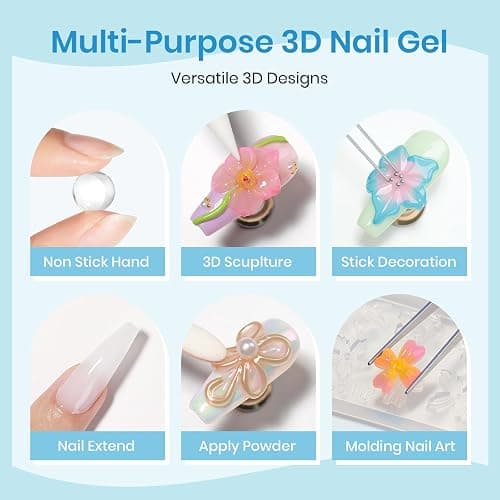 3D Sculpting Gel for Nail Art Clear Molding Gel for Nails with UV Nail Lamp | Non Stick Hand Hard Gel for Nails with Dual Form for Carving Patterns Decoration Nail Art Home Manicure DIY thumbnail 3