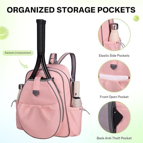 JKAOO Tennis Bags for Women, Waterproof Tennis Sling Crossbody Shoulder Backpack Holds 2 Rackets, Tennis Racket Bag for Pickleball Badminton thumbnail 4