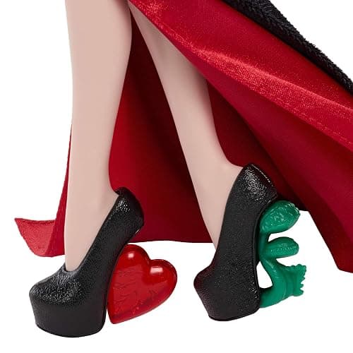 Monster High x Wednesday Doll, Morticia Addams Collectible in Black and Crimson Velvet Dress with Jewelry, Show-Inspired Heels and Doll Stand, JLK99 thumbnail 5