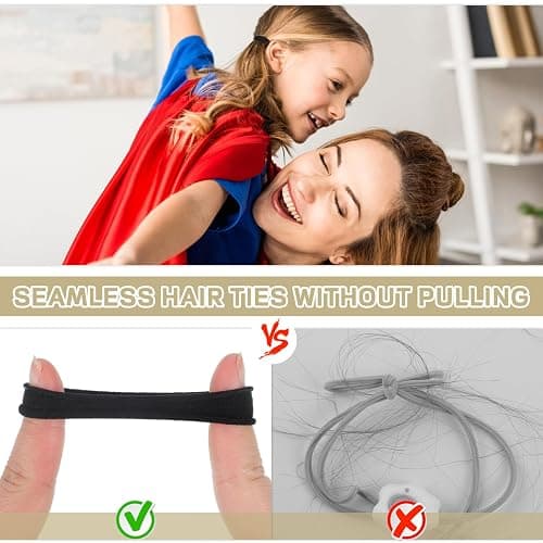 Obeoby 100PCS Hair Ties for Thick Hair, Seamless Nylon Elastic Ponytail Holders, Bulk Black Hair Bands & Elastics for Women Girls thumbnail 4