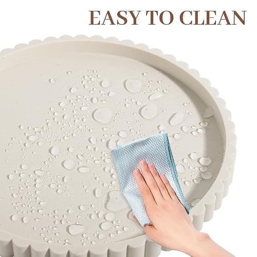 Round Bathroom Tray Perfume Organizer Coffee Table Decor, 9" Beige | Silicone, Non-Slip, Heat-Resistant, for Kitchen,Vanity, for Candle, Soap Dish thumbnail 5