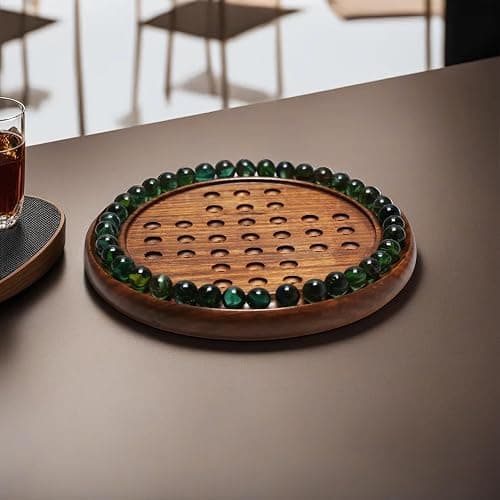 Wooden Solitaire Board Game – 10-Inch Marble Strategy Board with 33 Balls – Classic Solo Game for Adults & Family thumbnail 2