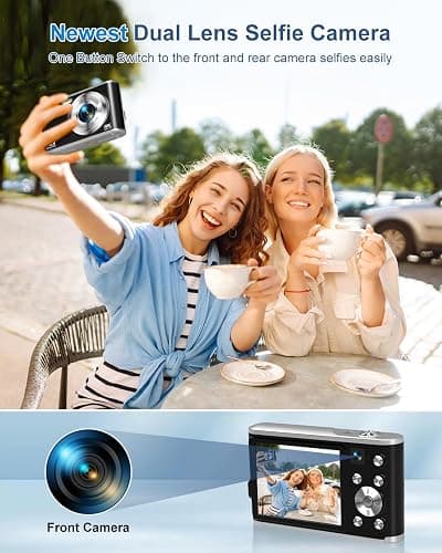 4K Digital Camera for Photography, 48MP Dual Cameras for Photography, 16X Digital Zoom Point and Shoot Cameras with 32GB Card & 2 Batteries Camera for Boys Girls Kids - Black thumbnail 2