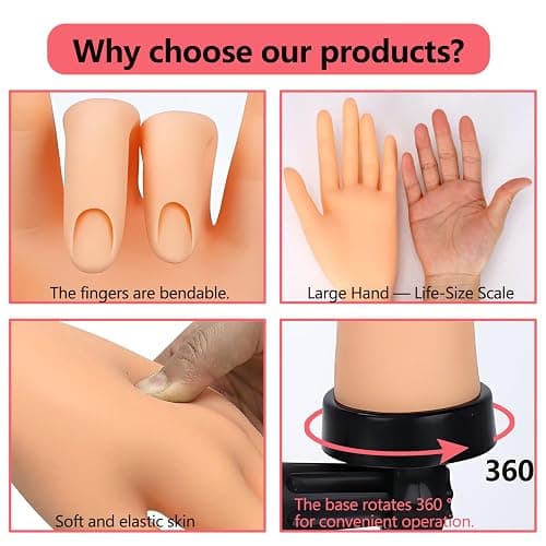SENNUO Nail Practice Hand with Ultra-Stable Suction Stand | Professional weighted training set for acrylics & gels. Flexible light skin mannequin hand model for nail art extensions. thumbnail 3