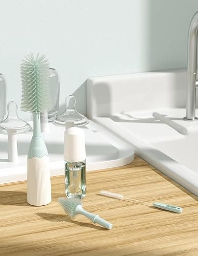 Momcozy Bottle Brush Kit, Innovative Push-Press Design for Better Cleaning - Baby Bottle Cleaner Brush for Baby Bottle, Breast Pumps, Nipples, and More - Can Generate Foam for Better Cleaning, Green thumbnail 2