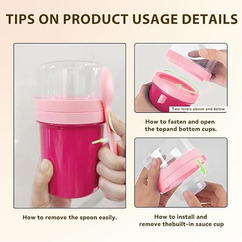 Botsparty 27oz Reusable Yogurt Parfait & Overnight Oats Cups – 100% Leakproof with Lid & Spoon for Meal Prep, Breakfast, Office & Gym (Pink) thumbnail 7