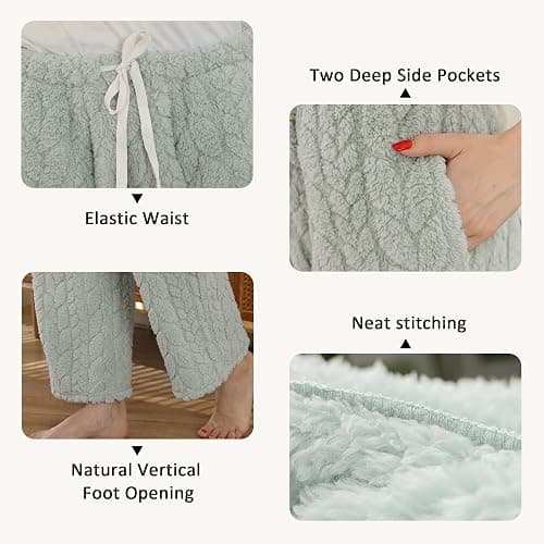 LYCY Fluffy Pajama Pants for Women, Comfy Fuzzy Pj Bottoms with Pockets Drawstring Fleece Sleepwear Soft Winter thumbnail 3