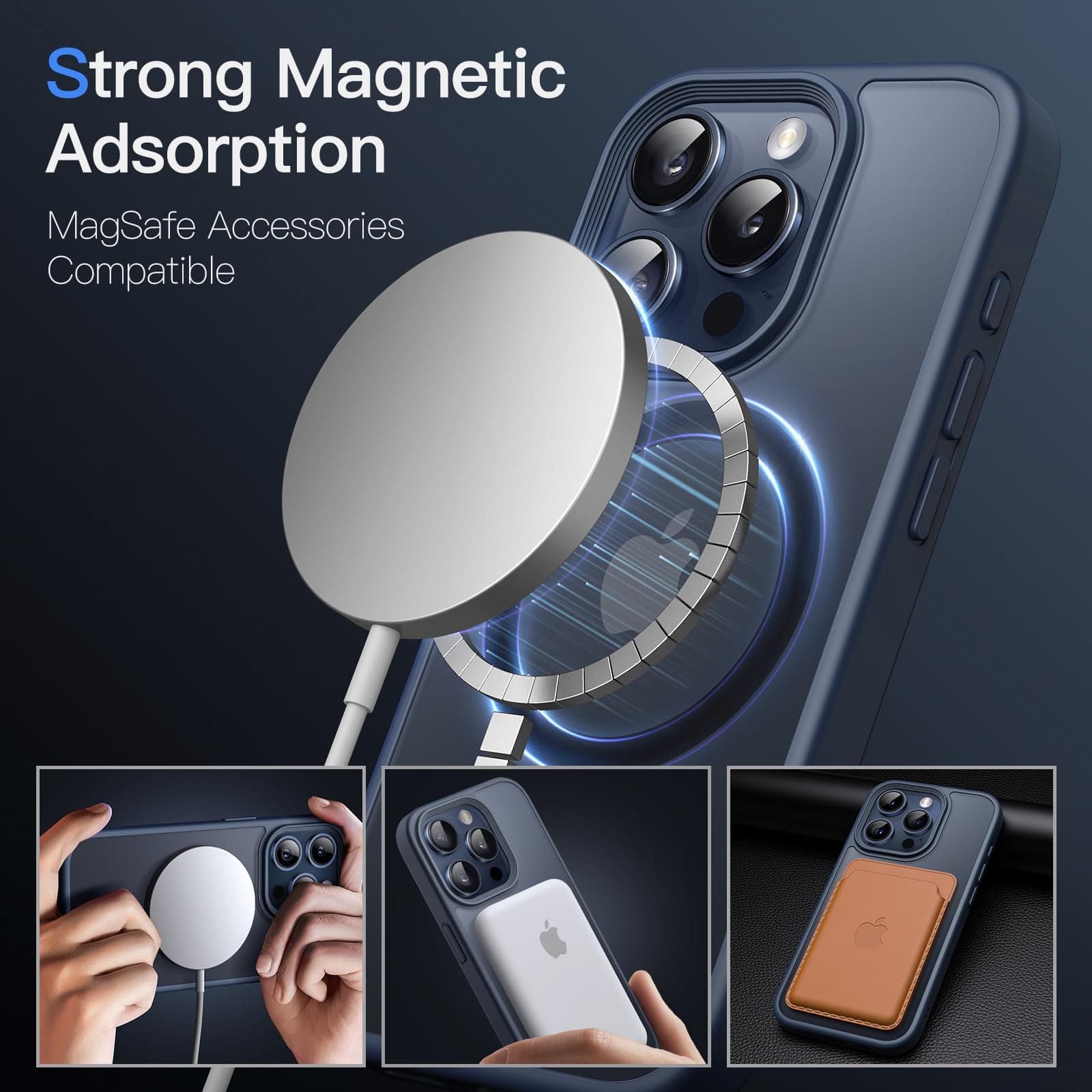 JETech Funda Magnética para iPhone 15 Pro MAX 6.7 Pulgadas Compatible con MagSafe, Carcasa Translúcida Mate Trasera Fina Antigolpes (Azul Tormenta) thumbnail 3