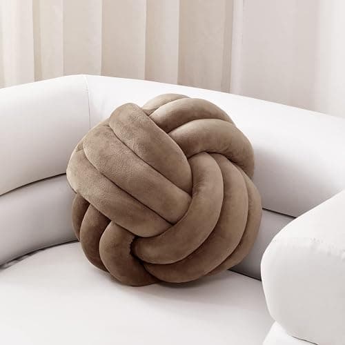 Sioloc Soft Knot Ball Pillow - Round Throw Cushion for Home Decoration, Handmade Plush Knotted Pillow (10.6 Inches, Brown) - Image 1