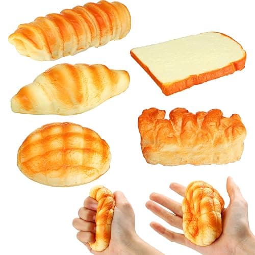 Foilswirl 5 Pcs Bread Stress Toy Soft Toast Bread Shape Toy Slow Rising Toy Anxiety Relief Food Toy for Kids Adult Tricky Funny Birthday Gifts Simulation Fake Food Stress Toy Balls(Style 1) - Image 1