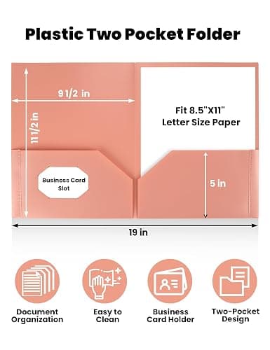 SUNEE Folders with Pockets (6 Pack, Vintage Colors), Plastic Folders with Pocket, Poly Folder for Documents Letter Size, 2 Pocket Folder for Kids, Home, School, Office thumbnail 3
