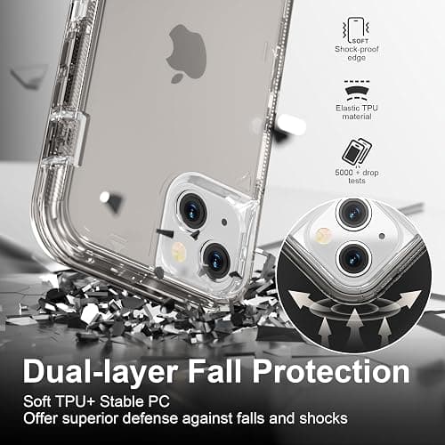 Follaroma for iPhone 14 Case, Heavy Duty Shockproof Protection Phone Cases, Anti-Drop, Dual Layer Transparent Protective Cover Compatible with iPhone 14 (6.1 inch), Crystal Gray thumbnail 4