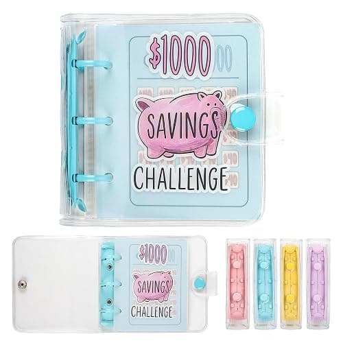 Mafegu Mini Money Saving Binder with 25 Envelopes, $1000 Savings Challenge Book, Portable for Budgeting Cash Planner,School Class Prize Gift (Blue, $1000) - Image 1