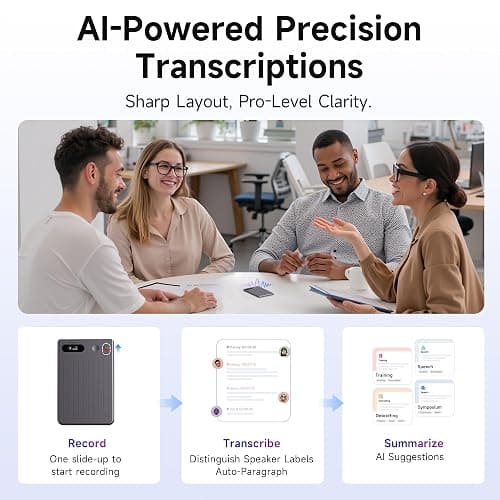 Mugukue AI Voice Recorder, 64GB Audio Note Recorder – 73H Battery, USB-C Fast Charge, Magnetic Clip, 118-Language Transcription, AI Noise Cancellation, App Control, for Lectures, Meetings, Calls- Gray thumbnail 3