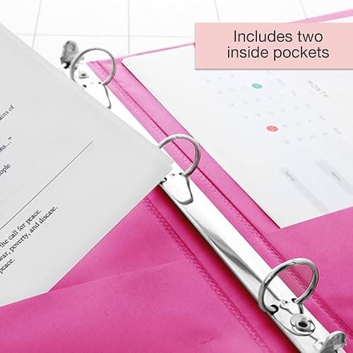 BAZIC Products 1.5" Fuchsia 3-Ring View Binder, Round Ring, 2 Pockets | round rings, 1.5 in Fuchsia view 3-ring binder, 2 inside pockets, holds up to 250 sheets, Durable poly cover, 2 Pockets thumbnail 5