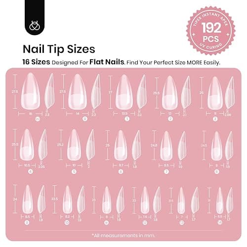 Beetles Tipex Instant Apex Nail Tips, Medium Stiletto, 192pcs | 16 Sizes 00–14, No Builder Gel Required, Thicker Strong Acrylic Tips for DIY Salon-look Extensions thumbnail 5